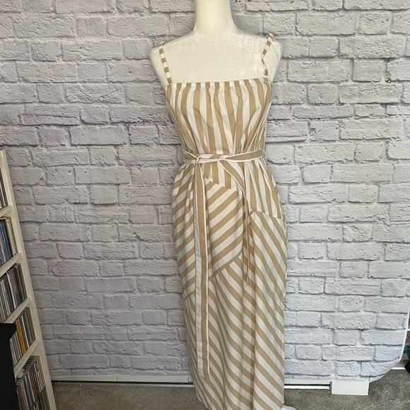 GAP Patchwork Khaki Stripe Midi Dress - M - Picture 2 of 8
